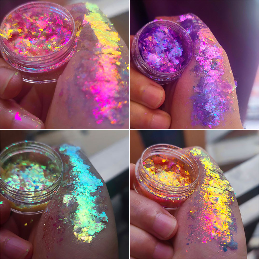 Eyeshadow Glitter Pigment - Flocos de Opala para Unhas Camaleão